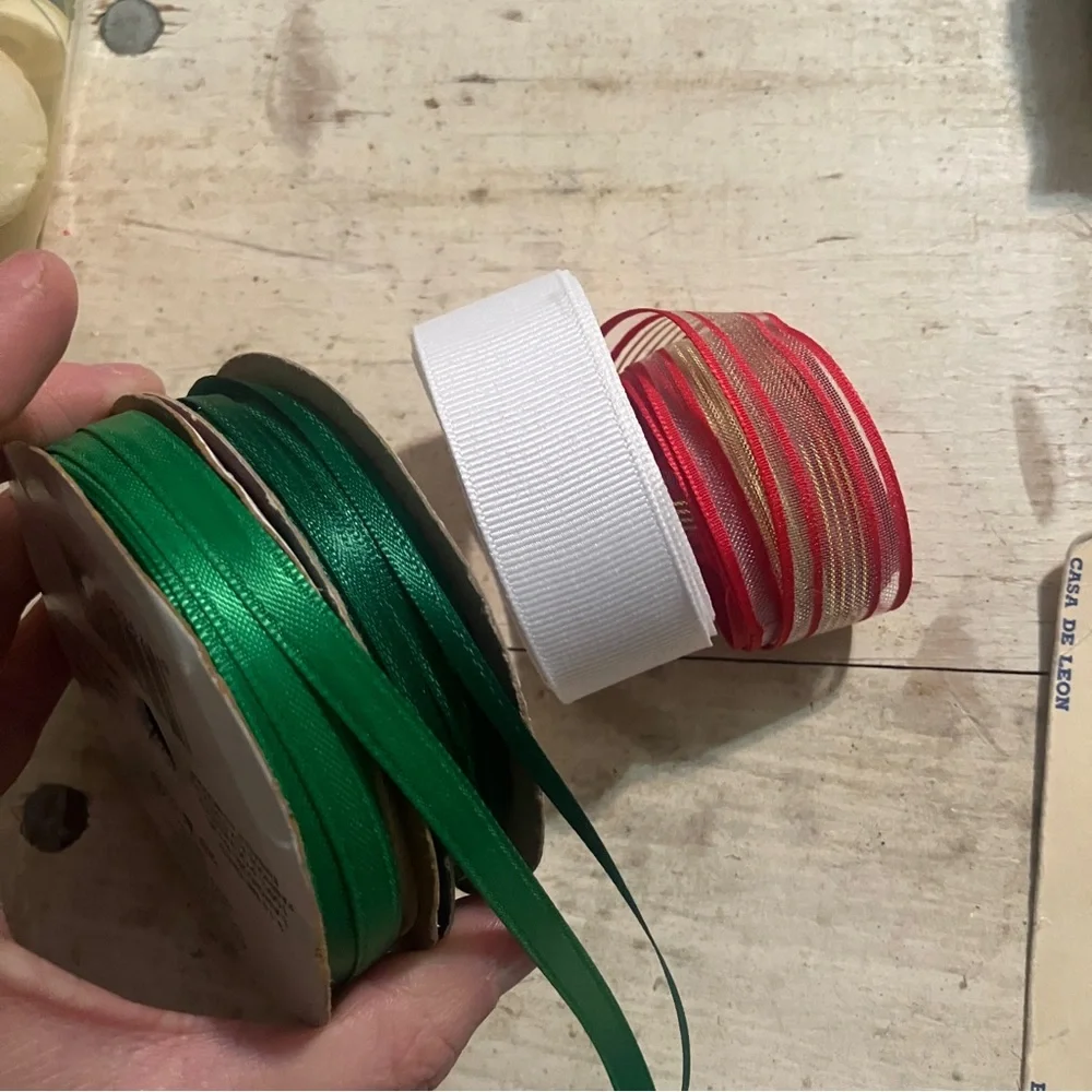 Misc. Lot of Vintage & Modern Sewing Supplies Thread, Ribbons, Buttons, Fabric